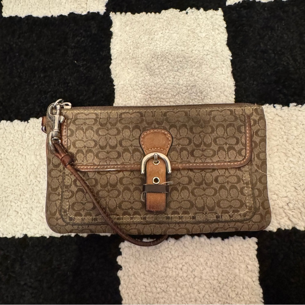 Vintage Coach Mini C Signature Brown Wristlet